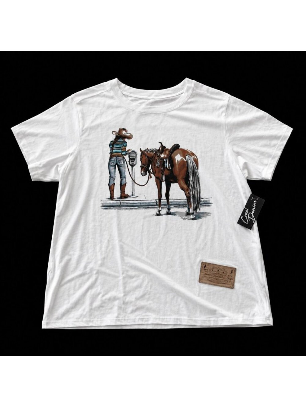 Cruel Denim Women's XL Short Sleeve Cropped Western Graphic T-Shirt White